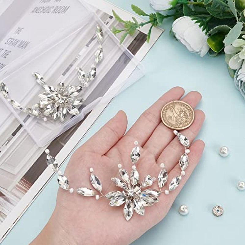 FINGERINSPIRE 2Pcs 우아한 라인 석 크리스탈 금속 구두 클립, (4.7x2.5 인치, 지우기) 신부 구두 버클 구두 장식 액세서리 웨딩 파티 지갑 벨트 하드웨어 DIY 공예