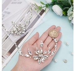 FINGERINSPIRE 2Pcs 우아한 라인 석 크리스탈 금속 구두 클립, (4.7x2.5 인치, 지우기) 신부 구두 버클 구두 장식 액세서리 웨딩 파티 지갑 벨트 하드웨어 DIY 공예