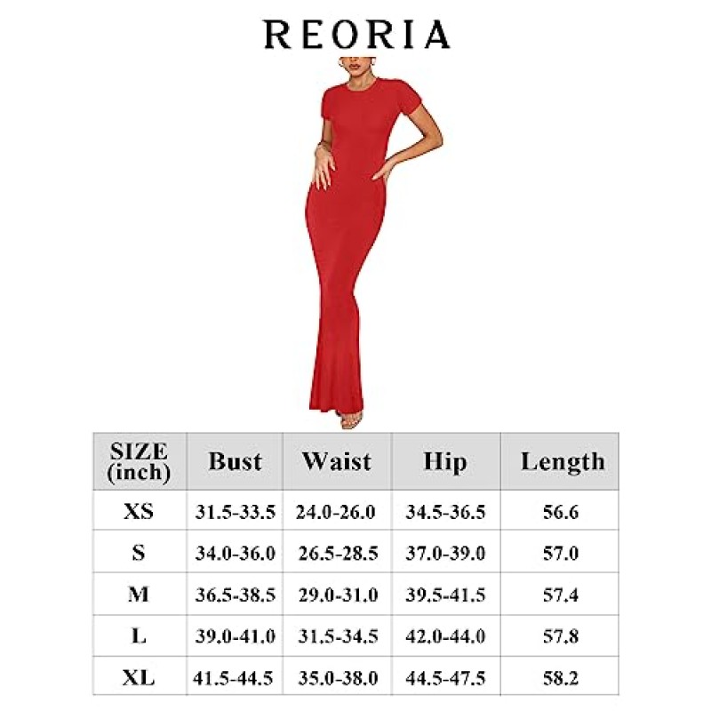 REORIA 여성 여름 캐주얼 라운지 롱 드레스 우아한 반소매 크루 넥 Bodycon 맥시 드레스