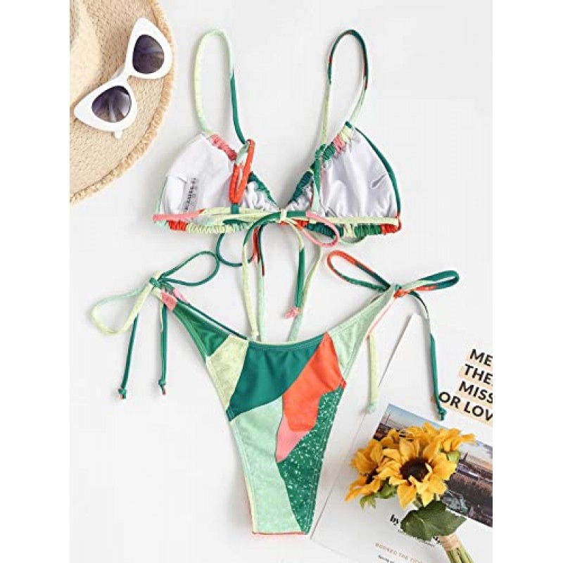 ZAFUL Womens 하이 컷 끈 팬티 비키니 세트 수영복 Cami String 섹시한 수영복