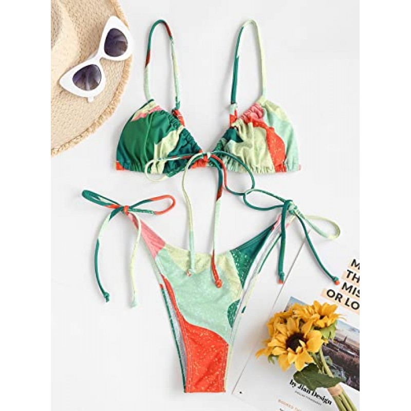 ZAFUL Womens 하이 컷 끈 팬티 비키니 세트 수영복 Cami String 섹시한 수영복