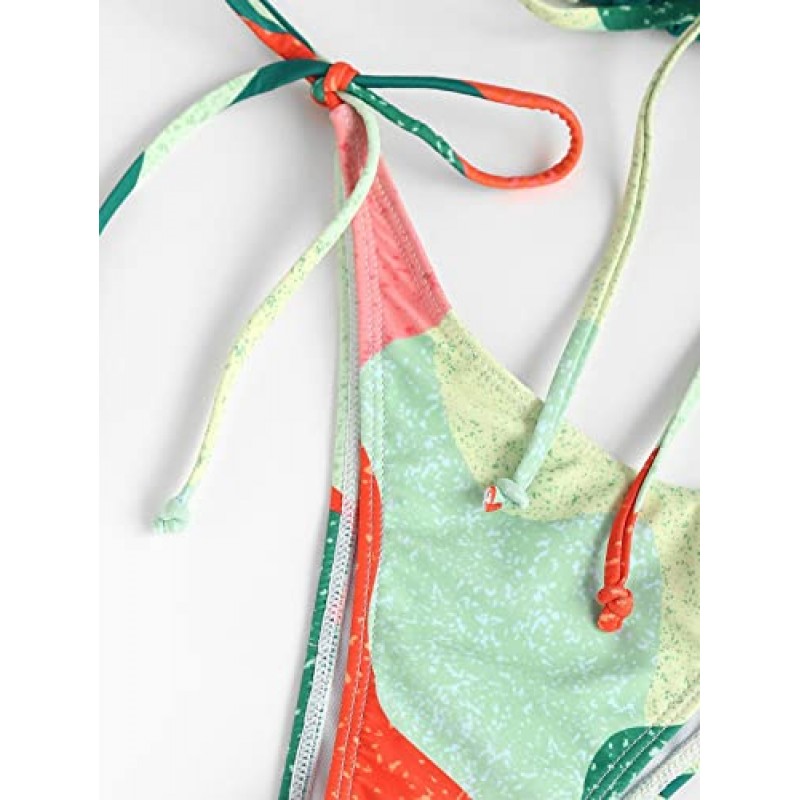 ZAFUL Womens 하이 컷 끈 팬티 비키니 세트 수영복 Cami String 섹시한 수영복