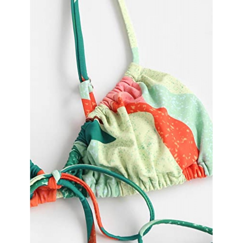 ZAFUL Womens 하이 컷 끈 팬티 비키니 세트 수영복 Cami String 섹시한 수영복