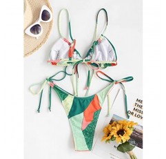 ZAFUL Womens 하이 컷 끈 팬티 비키니 세트 수영복 Cami String 섹시한 수영복