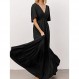 여성 Boho Flowy Maxi 랩 드레스 V 넥 티어드 드레스 하이 웨이스트 A 라인 반소매