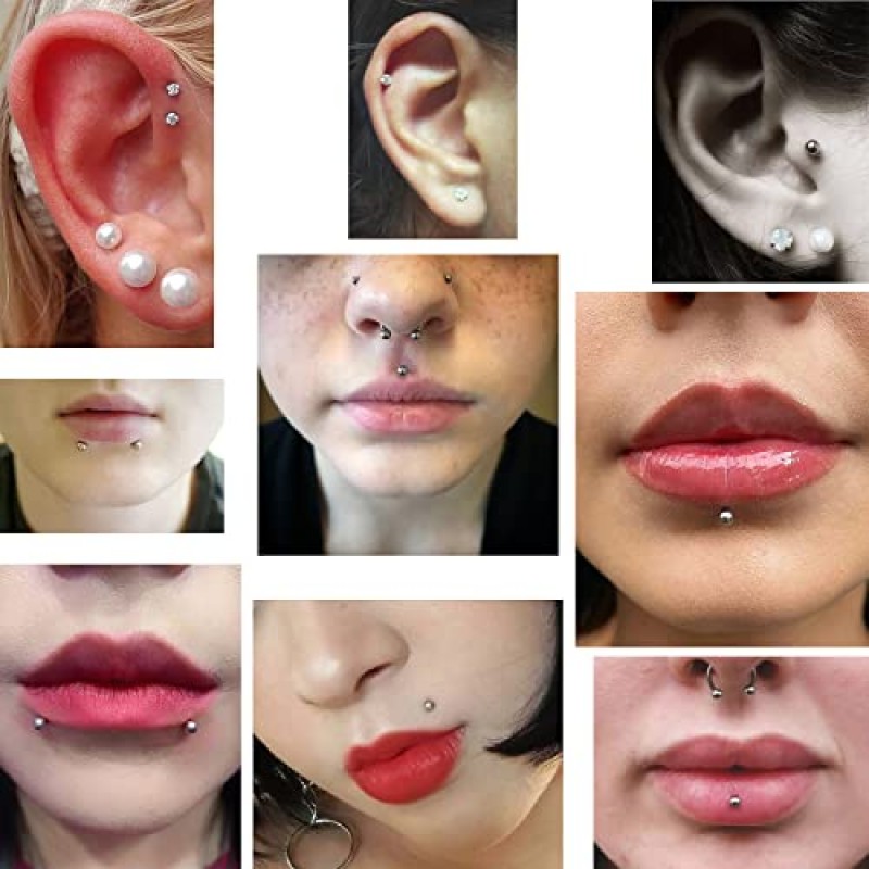 Lcolyoli 24Pcs 16G Labret 쥬얼리 스테인레스 스틸 메두사 피어싱 쥬얼리 먼로 립 링 다른 크기 Tragus 네일 조가비 헬릭스 귀걸이 스터드 바 길이 6mm 8mm 10mm