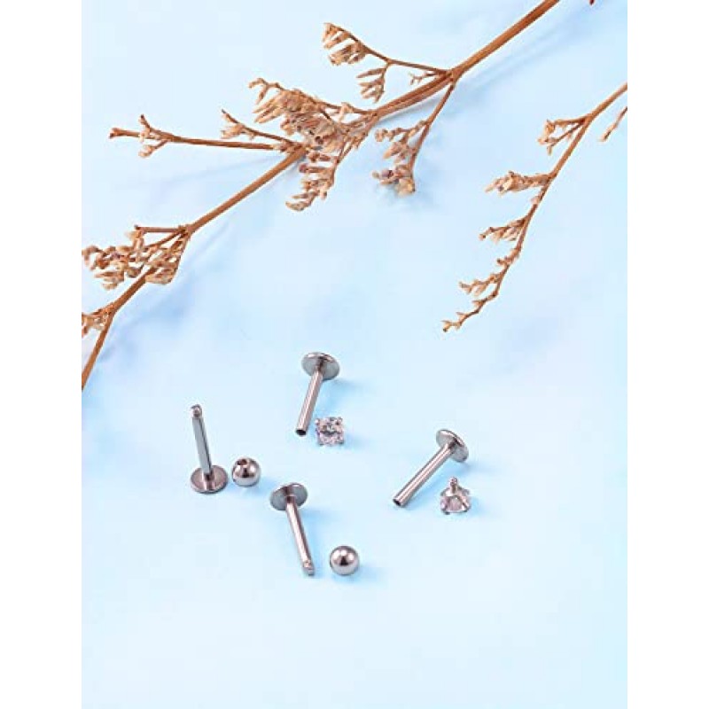 Lcolyoli 24Pcs 16G Labret 쥬얼리 스테인레스 스틸 메두사 피어싱 쥬얼리 먼로 립 링 다른 크기 Tragus 네일 조가비 헬릭스 귀걸이 스터드 바 길이 6mm 8mm 10mm