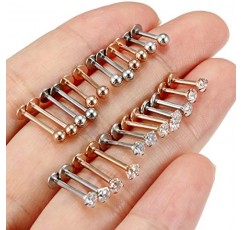 Lcolyoli 24Pcs 16G Labret 쥬얼리 스테인레스 스틸 메두사 피어싱 쥬얼리 먼로 립 링 다른 크기 Tragus 네일 조가비 헬릭스 귀걸이 스터드 바 길이 6mm 8mm 10mm