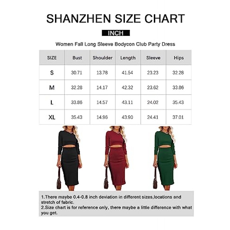SHANZHEN 여성 긴 소매 Bodycon 복장 캐주얼 패션 Crewneck 컷 아웃 니트 늑골이있는 슬림 미디 연필 드레스