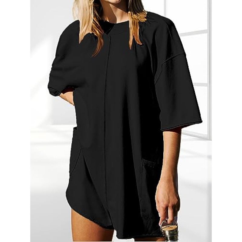 AnotherChill Womens Athletic Romper With Pocket Workout Tee Rompers 등이 없는 오버사이즈 Onesie 캐주얼 액티브웨어
