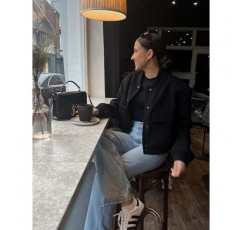 Faleave 여성용 크롭 봄버 재킷 캐주얼 스트리트 버튼 다운 대표팀 재킷(두 개의 큰 주머니 포함)