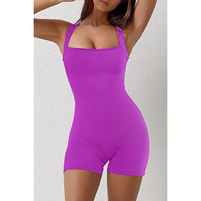 Picaurshe 여성 늑골이있는 운동 점프 슈트 섹시한 스퀘어 넥 Bodycon 반바지 점프 슈트 Rompers