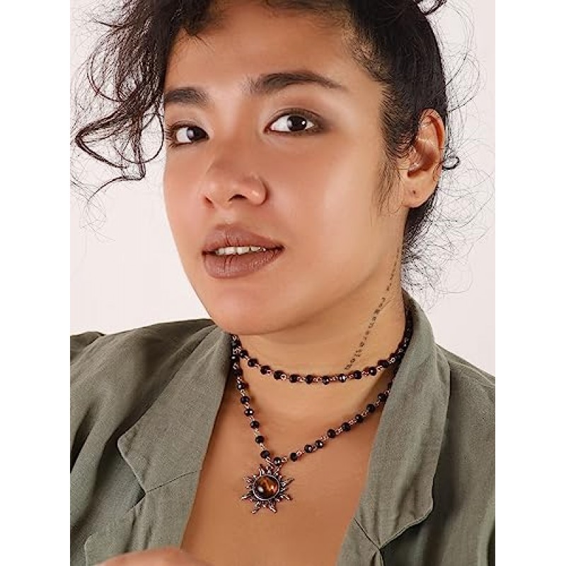 Sacina 고딕 Boho 썬 문 스타 목걸이, 검은 구슬 목걸이, 고딕 목걸이, 고스 목걸이, Boho 목걸이, 의상 보석, 여성을위한 크리스마스 새해 보석 선물