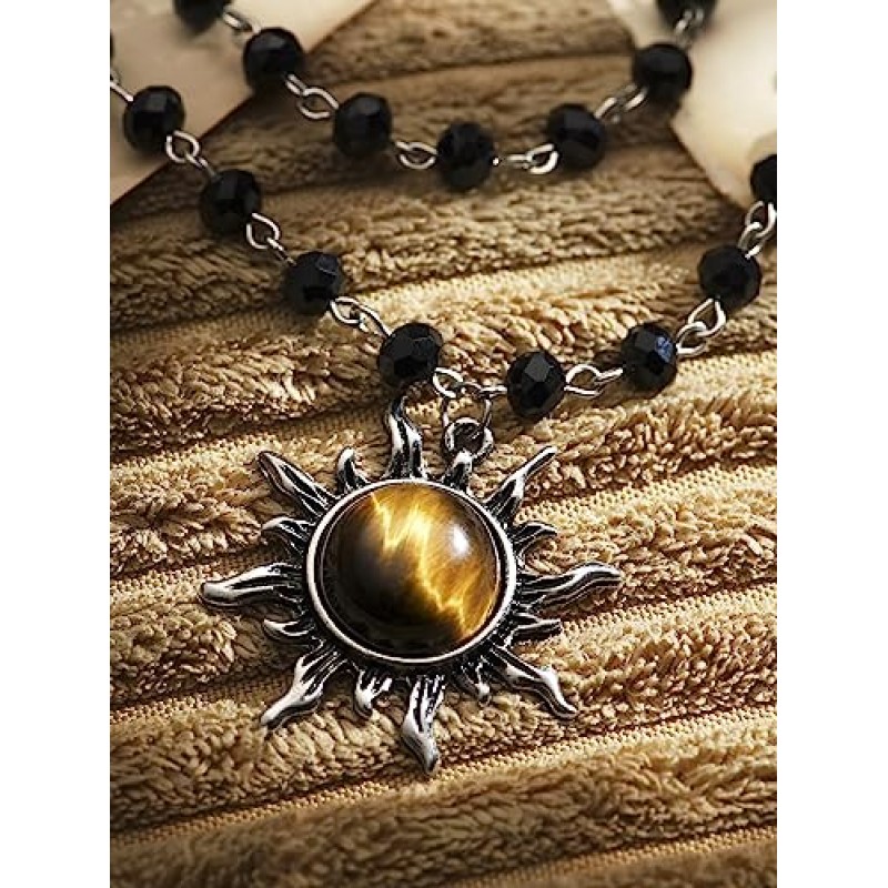 Sacina 고딕 Boho 썬 문 스타 목걸이, 검은 구슬 목걸이, 고딕 목걸이, 고스 목걸이, Boho 목걸이, 의상 보석, 여성을위한 크리스마스 새해 보석 선물