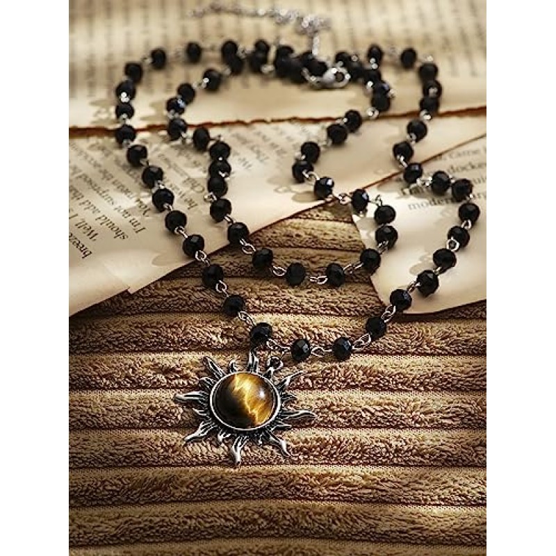 Sacina 고딕 Boho 썬 문 스타 목걸이, 검은 구슬 목걸이, 고딕 목걸이, 고스 목걸이, Boho 목걸이, 의상 보석, 여성을위한 크리스마스 새해 보석 선물
