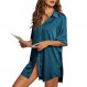 POKWAI Womens Nightgown 새틴 버튼 다운 3/4 슬리브 Sleepshirt 남자 친구 노치 칼라 Nightshirt Sleepwear