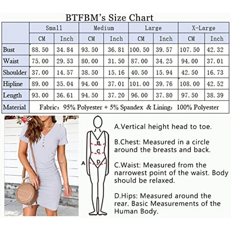 BTFBM 여성 여름 캐주얼 V 넥 짧은 소매 Ruched Bodycon T 셔츠 단추가있는 짧은 미니 드레스