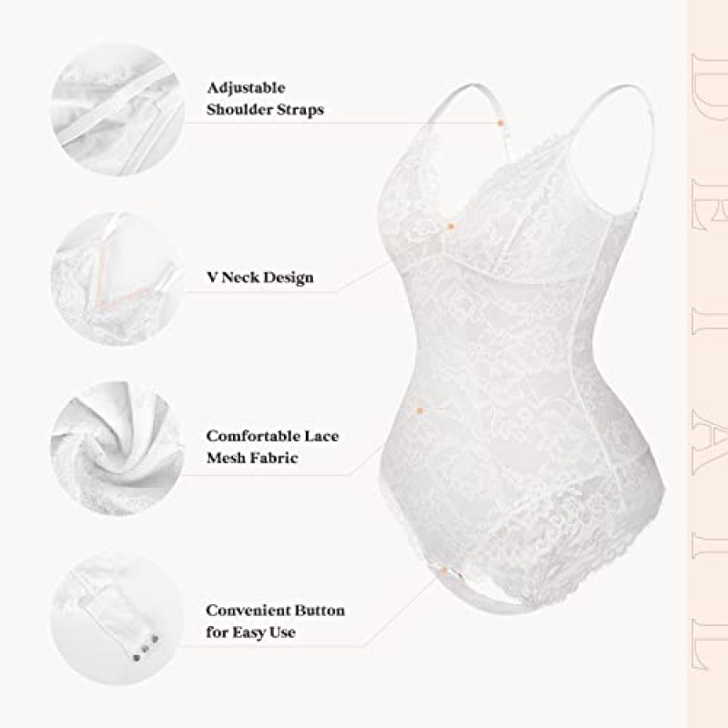 Popilush 레이스 Shapewear 바디 슈트 V 넥 Tummy Control 백리스 탱크 탑 민소매 끈 팬티 바디 슈트