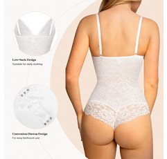 Popilush 레이스 Shapewear 바디 슈트 V 넥 Tummy Control 백리스 탱크 탑 민소매 끈 팬티 바디 슈트