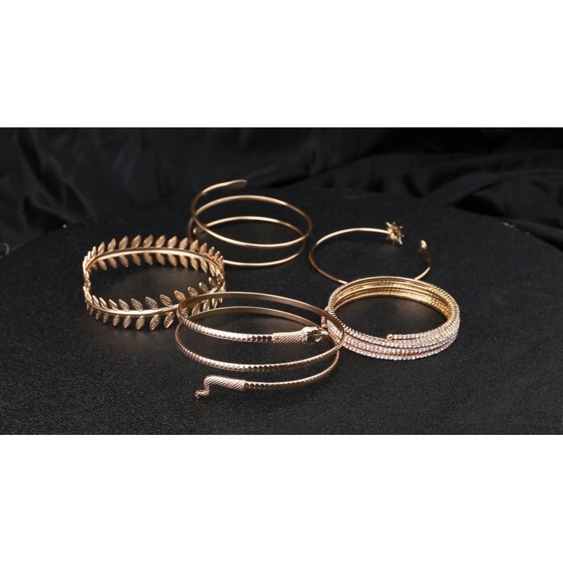 Suprsparkle 9/10Pcs 팔 커프 어퍼 암 밴드 커프 팔찌 여성용 미니멀리스트 Boho Bangle 골드 조절 가능한 오픈 Armlet 완장 의상 쥬얼리 세트