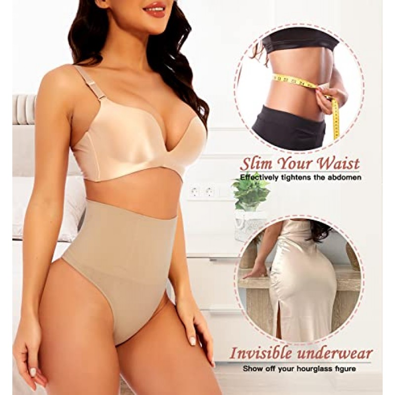 WOWENY 3 팩 여성용 끈 팬티 Shapewear Tummy Control 바디 셰이퍼 속옷 하이 웨이스트 끈 원활한 슬림 팬티