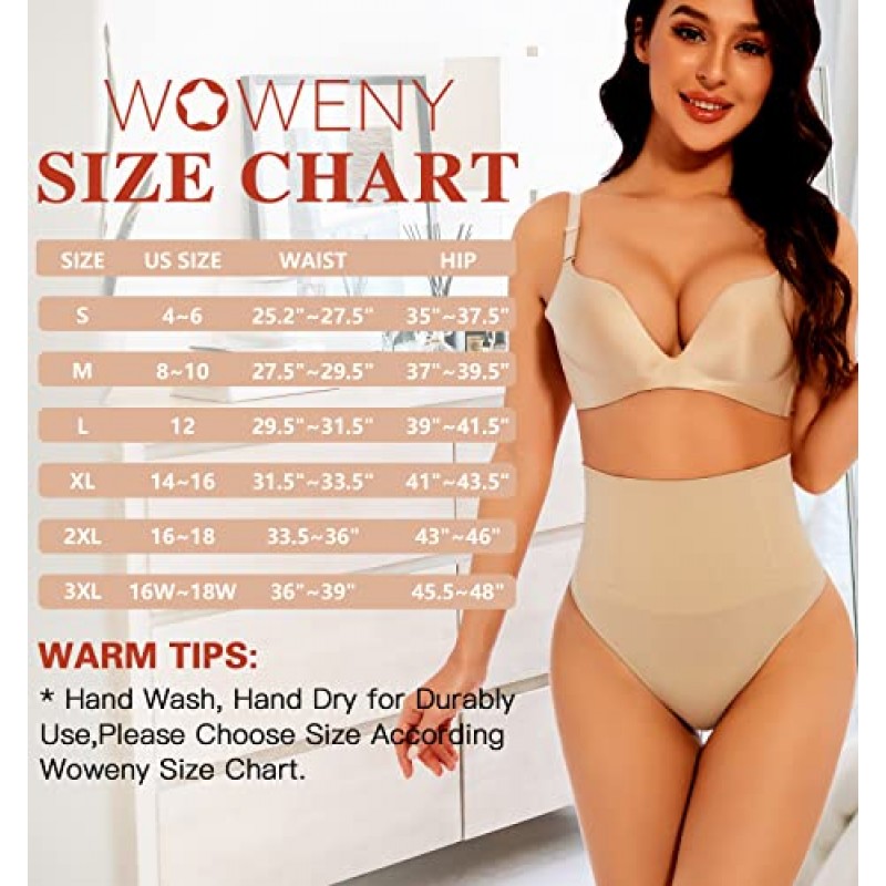 WOWENY 3 팩 여성용 끈 팬티 Shapewear Tummy Control 바디 셰이퍼 속옷 하이 웨이스트 끈 원활한 슬림 팬티