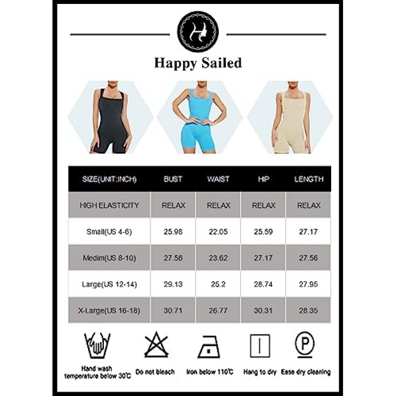 Happy Sailed Womens Rompers 여름 ​​민소매 스퀘어 넥 Racerback Ribbed 원피스 Tummy Control Bodycon Short Jumpsuit