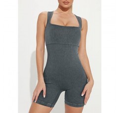 Happy Sailed Womens Rompers 여름 ​​민소매 스퀘어 넥 Racerback Ribbed 원피스 Tummy Control Bodycon Short Jumpsuit