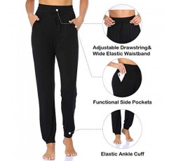 ASIMOON Womens Sweatpants 포켓이있는 요가 조깅 하이 웨이스트 신축성 라운지 러닝 운동 조깅 바지