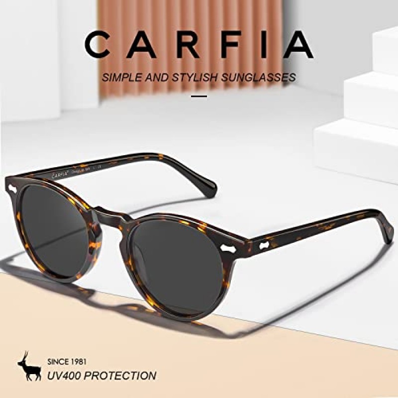 CARFIA 빈티지 라운드 편광 선글라스 여성용 아세테이트 프레임 UV400 보호 렌즈 손으로 만든 안경 CA5288