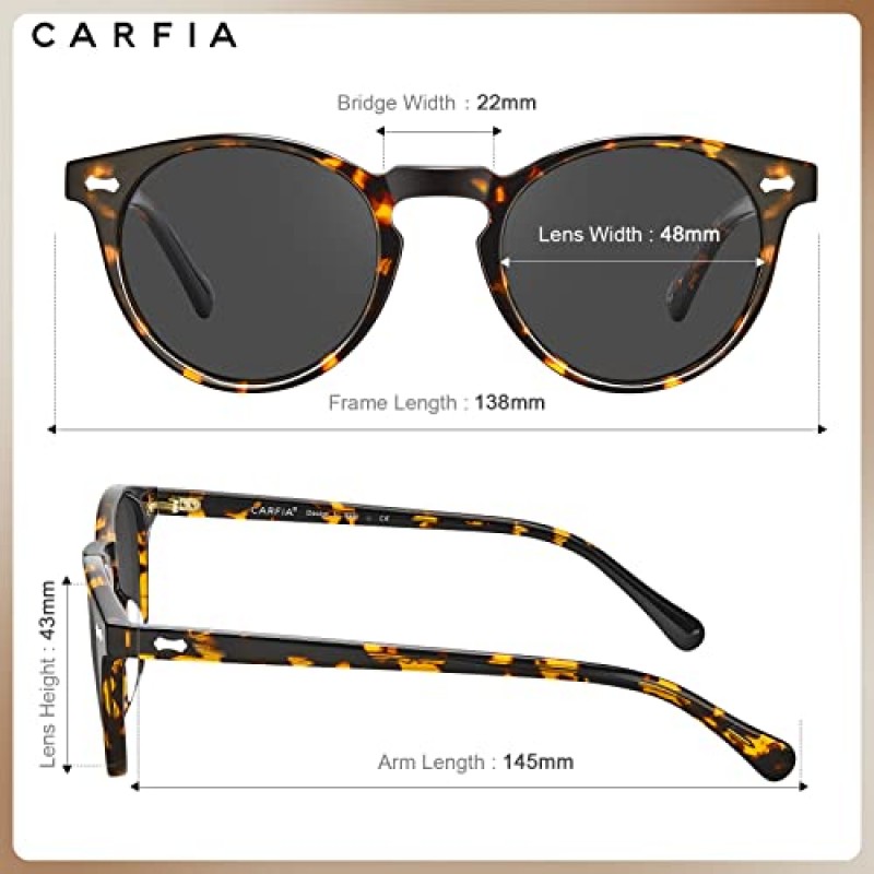 CARFIA 빈티지 라운드 편광 선글라스 여성용 아세테이트 프레임 UV400 보호 렌즈 손으로 만든 안경 CA5288