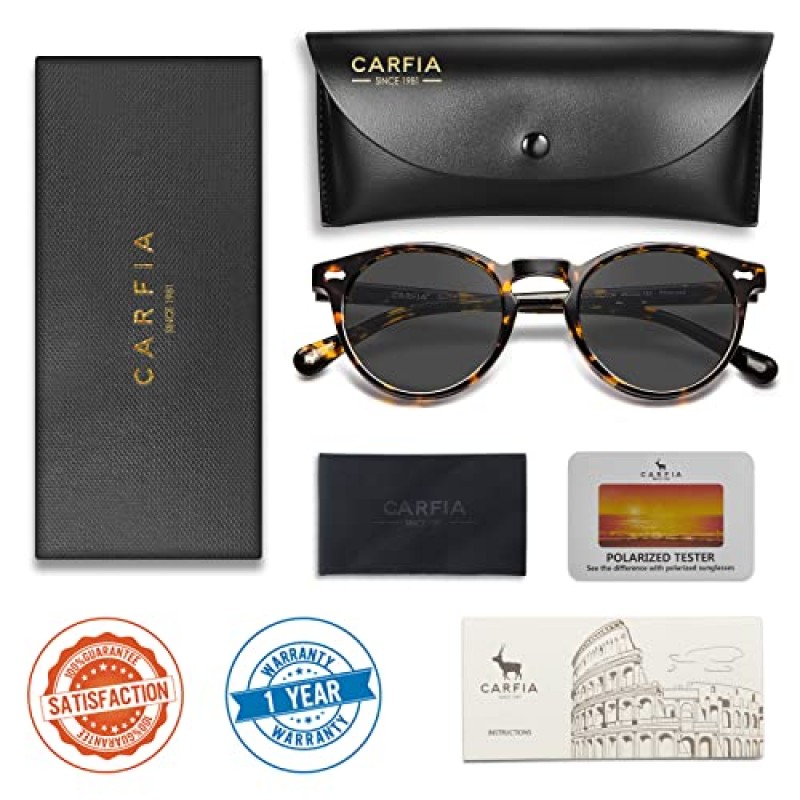 CARFIA 빈티지 라운드 편광 선글라스 여성용 아세테이트 프레임 UV400 보호 렌즈 손으로 만든 안경 CA5288