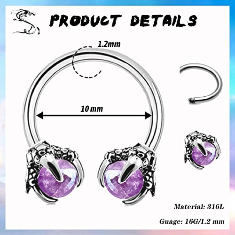 JEWPARK 4Pcs 316L 스테인레스 스틸 원형 귀걸이 드래곤 발톱 연골 귀걸이 귀 바디 피어싱 쥬얼리 헬릭스 귀걸이 피어싱