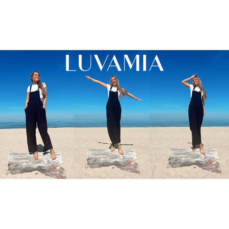 Luvamia 여성용 점프슈트 캐주얼 루즈 와이드 레그 Boho 전체 점프슈트 포켓이 있는 헐렁한 여름 의상 턱받이 작업복