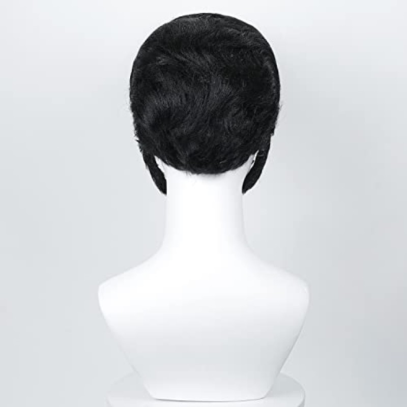 안경이있는 남자 가발 pompadour 50s 로커 디스코 검은 머리 가발과 구레나룻 로커 의상 할로윈 파티 + 모자