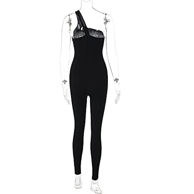 UPCPY 여성용 민소매 원 숄더 리브 바디콘 탱크 원피스 점프슈트 Rompers Playsuit