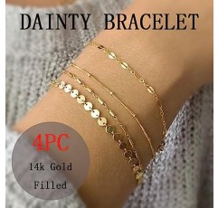 Pancert Dainty 골드 팔찌 여성용 14K 골드 도금 경량 체인 팔찌 헤링본 트위스트 로프 박스 메쉬 팔찌 참 미니멀리스트 수제 보석 선물