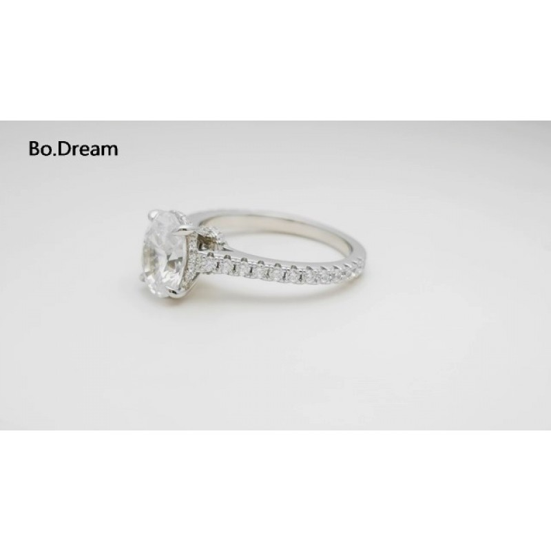 Bo.Dream 1.5ct/2ct 타원형 컷 큐빅 지르코니아 CZ 약혼 반지 로듐 도금 스털링 실버