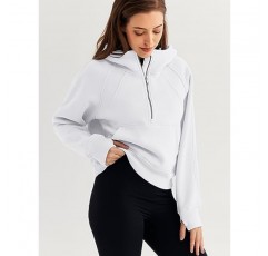 WYNNQUE Womens Quarter Zip 풀오버 자른 후드 긴 소매 양털 하프 지퍼 스웨터 가을 의상 의류