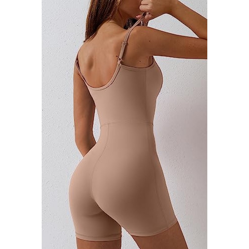 QINSEN Womens 섹시한 스파게티 스트랩 Bodycon 스트레치 점프 슈트 U 넥 원피스 Short Romper