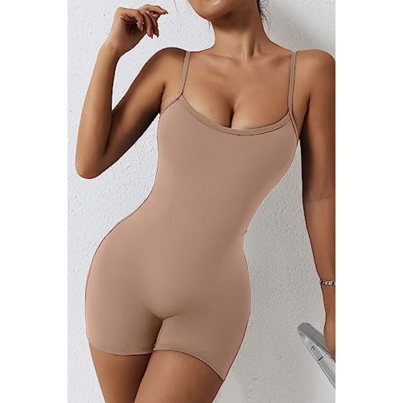 QINSEN Womens 섹시한 스파게티 스트랩 Bodycon 스트레치 점프 슈트 U 넥 원피스 Short Romper