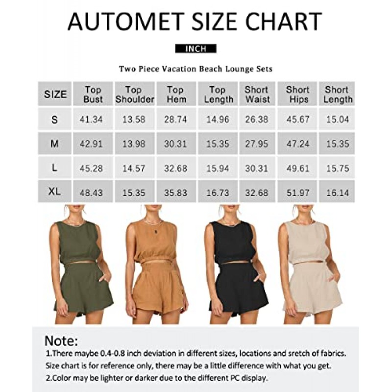 AUTOMET 여성 여름 2피스 복장 반바지 세트 민소매 라운드 넥 크롭 탑 탱크 및 포켓이 있는 하이 웨이스트 반바지