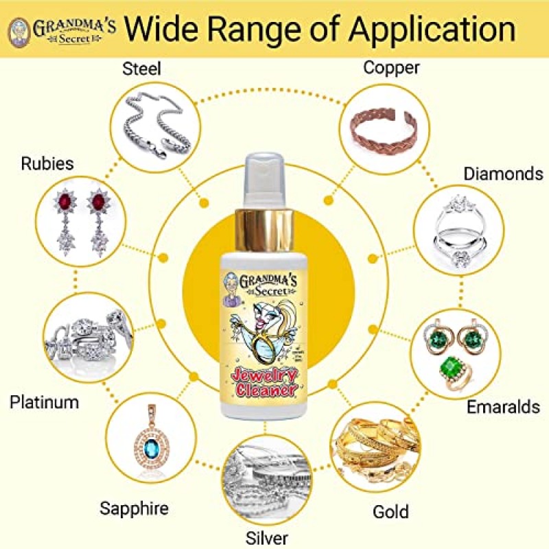 할머니의 비밀 주얼리 세척제 - 금은 주얼리 세척제 - 무독성 및 무화학 주얼리 세척 솔루션 - 사무실 및 가정용 주얼리 세척제 액체 - 변색 방지 스프레이 3온스, 2팩
