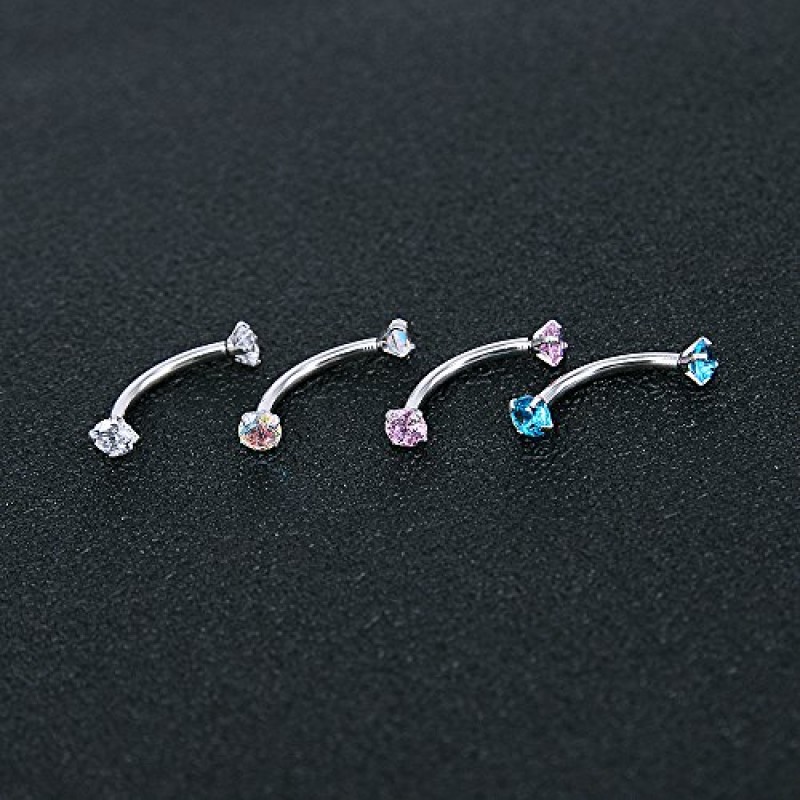 ZS 8PCS 16G 스테인레스 스틸 큐빅 지르코니아 곡선 바벨 눈썹 반지 Daith 귀걸이 루크 피어싱