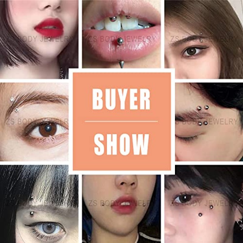 ZS 8PCS 16G 스테인레스 스틸 큐빅 지르코니아 곡선 바벨 눈썹 반지 Daith 귀걸이 루크 피어싱