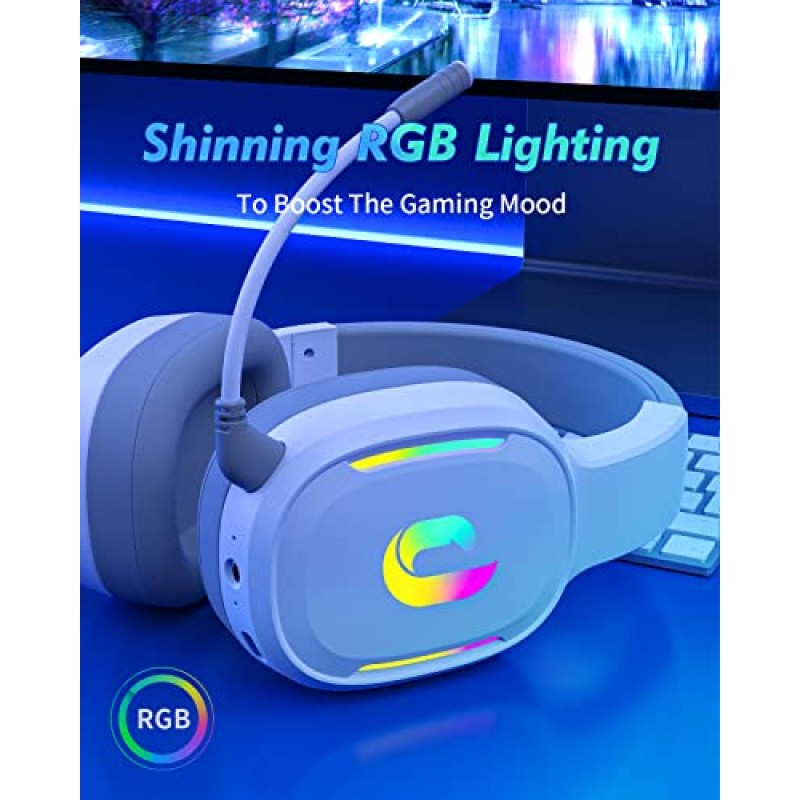 Jeecoo G80 무선 게임용 헤드셋 - 7.1 서라운드 사운드, 분리형 투명 마이크, 낮은 대기 시간 RGB 무선 게임용 헤드폰 - PS4 PS5 PC 노트북 컴퓨터와 작동