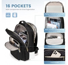 LOVEVOOK 여성용 노트북 백팩 지갑, 업무용 비즈니스 여행용 컴퓨터 가방, 여성용 대학 간호사 백팩, USB 포트가 있는 퀼팅 캐주얼 데이팟, 15.6인치 노트북에 적합, 블랙