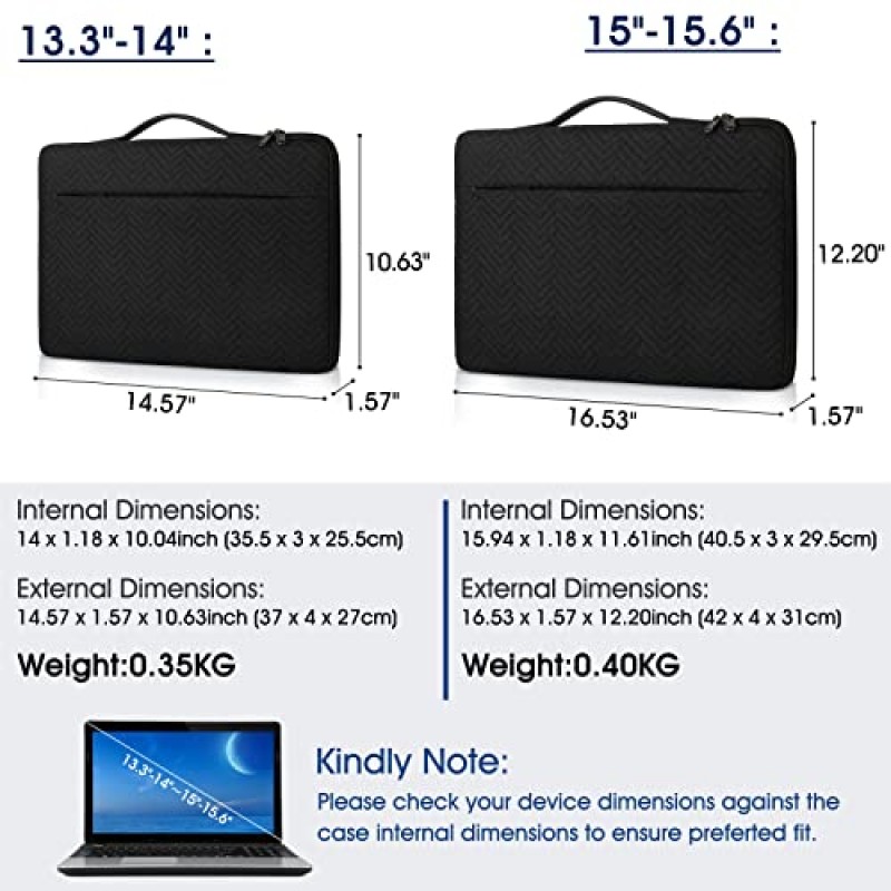 노트북 슬리브 14인치 노트북 케이스 방수 손잡이 노트북 가방 보호용 비즈니스 컴퓨터 휴대용 가방 13.3-14인치 노트북/크롬북/노트북과 호환 가능, 블랙