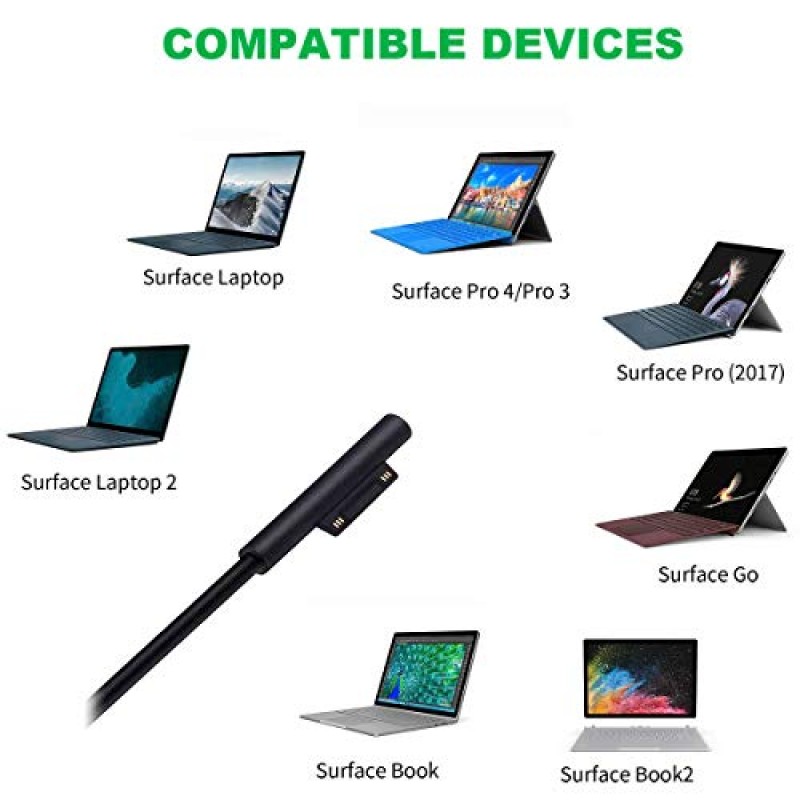 Surface Pro 충전기, Microsoft Surface Pro 3/4/5/6/7/8/9/X, Surface Laptop 3/2/1, Surface Book, Surface Go용 65W 15V 4A 전원 공급 장치 AC 어댑터 충전기, 6피트 전원 코드 포함