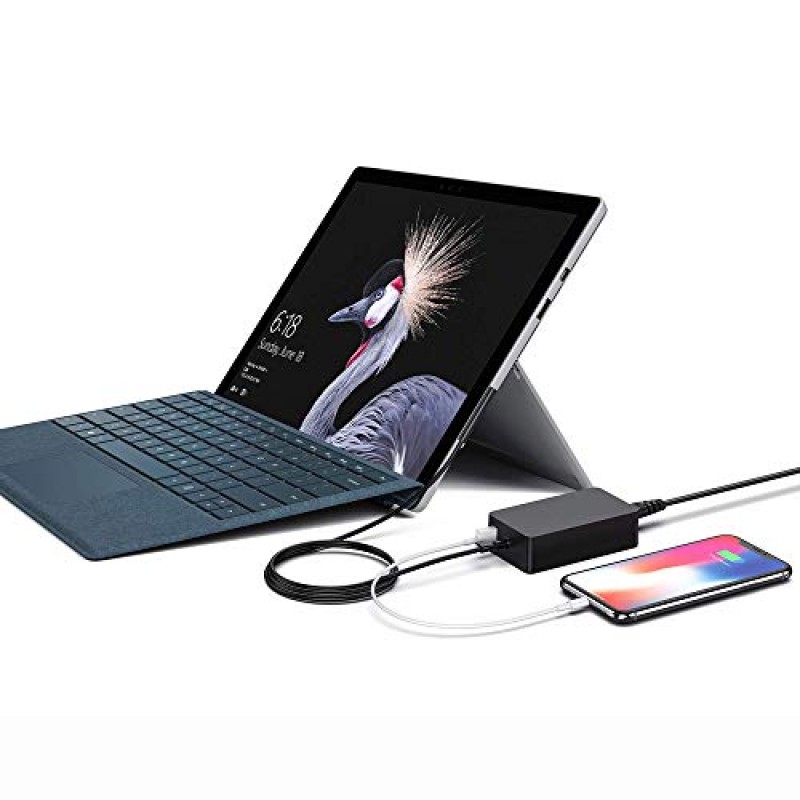 Surface Pro 충전기, Microsoft Surface Pro 3/4/5/6/7/8/9/X, Surface Laptop 3/2/1, Surface Book, Surface Go용 65W 15V 4A 전원 공급 장치 AC 어댑터 충전기, 6피트 전원 코드 포함